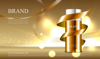 Golden ribbon concept for cosmetics advertisement vector