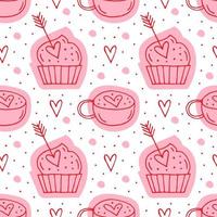 muffins, flechas y tazas con corazones vector