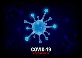 Covid-19 Coronavirus design with glowing blue virus cell