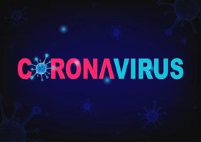 Coronavirus typography on blue virus cell design
