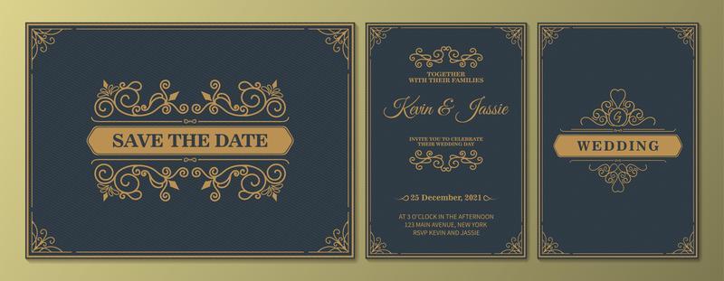 Antique luxurywedding invitation and save the date set