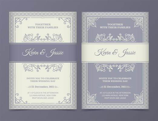 Vintage lilac and cream wedding invitation set