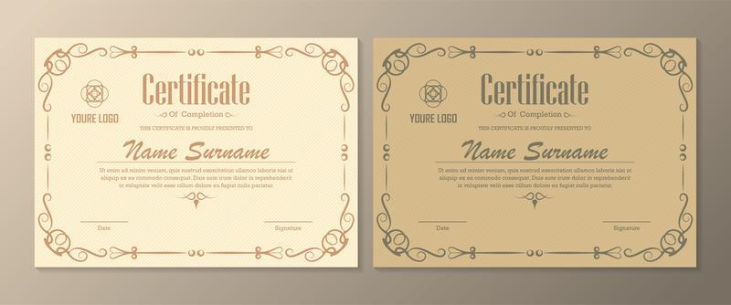 Certificate set in pale yellow and gold colors