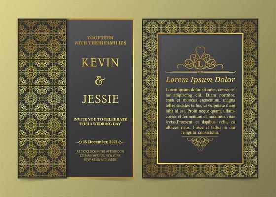 Luxury patterned golden frame invitation set