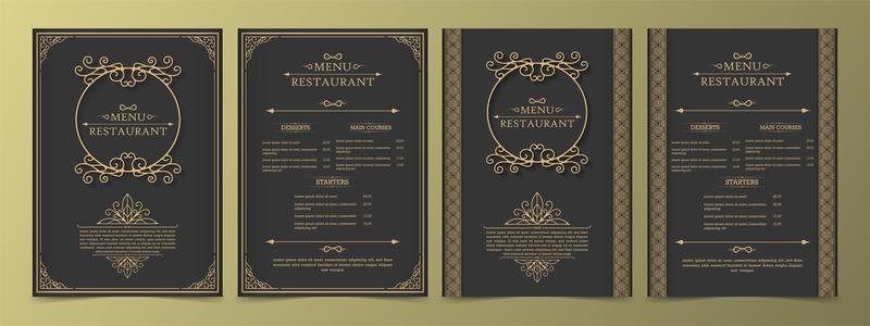 Menu set with ornamental elements and frames