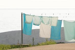 Towels hanging on clothes line photo