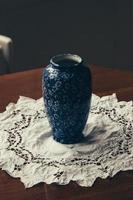 Blue and white floral ceramic vase photo