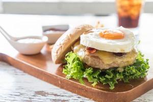 Hamburger with egg on it photo