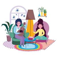 A couple in the living room playing music together vector