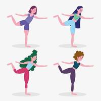 Collection of women practicing yoga  vector