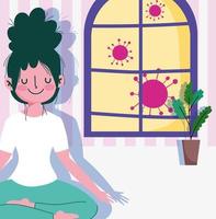 Young, happy girl in lotus pose indoors vector