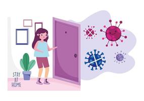 Young woman indoors during quarantine  vector