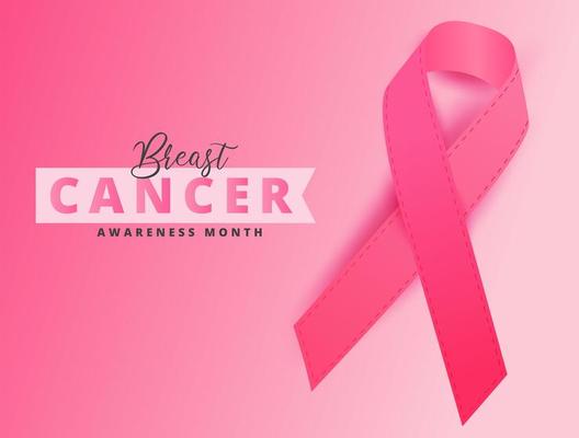 Breast cancer awareness month text with pink ribbon