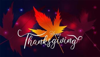 Happy Thanksgiving with maple leaves and dark bokeh vector