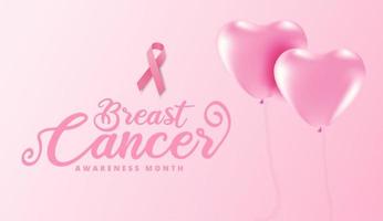 cartel de concientización sobre el cáncer de mama con globos de corazón rosa