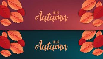 Hello Autumn text banner with leaves vector