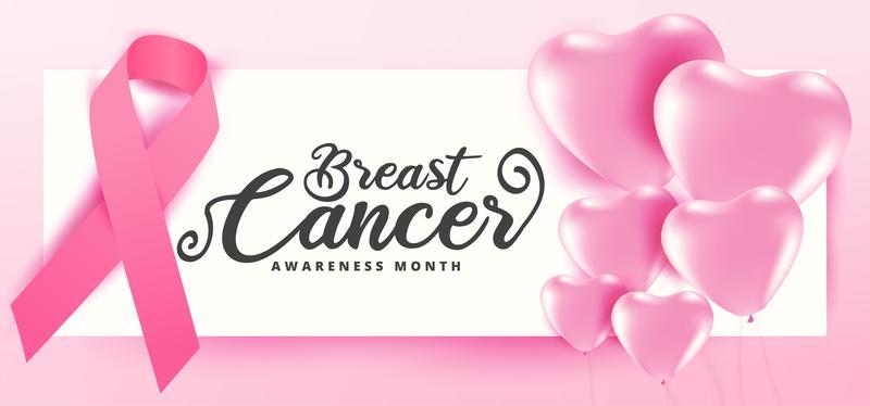 Breast Cancer awareness card with shiny balloons and ribbon