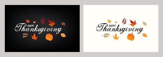 Happy Thanksgiving cards with pumpkin and autumn leaves