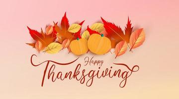 Thanksgiving text decorated on soft pink gradient vector