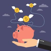 Hand holding piggy bank with flying money vector