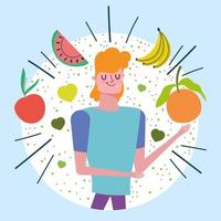 Man with healthy tropical fruits vector