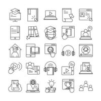 educación en línea y cursos móviles esquema pictograma conjunto de iconos vector