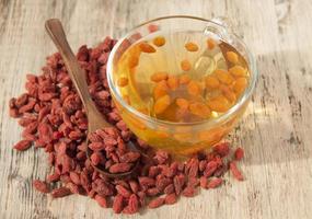 Goji berries and a cup of tea with goji berries photo