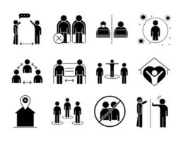 Social distance silhouette pictogram icon pack vector