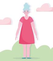 Adult woman standing outdoors on the grass vector