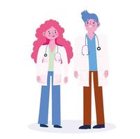 Doctor characters standing up and looking each other vector