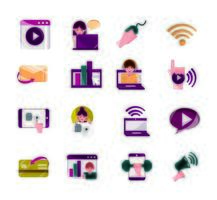 Online activities and digital communication icon collection vector