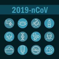 conjunto de iconos de línea de bloque de prevención de coronavirus vector