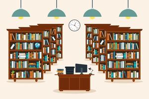 Library interior with books vector