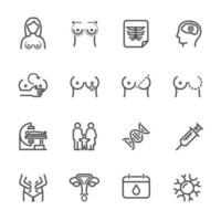 Breast problems and women health pictogram icon set