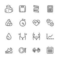 Measurement for obesity, effects and prevention icon set vector