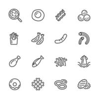 Conjunto de iconos de alimentos fritos y alimentos ricos en grasas
