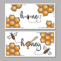 Rectangle honey and bees labels or logos vector