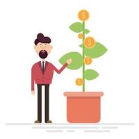 Businessman showing plant with dollar coins  vector