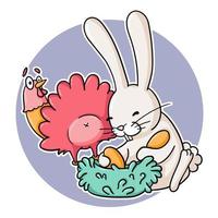 Funny rabbit hunting chicken eggs vector