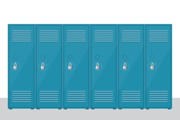 Collection of metal school locker isolated 