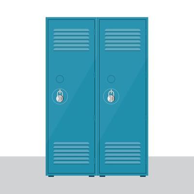 Closed metal school locker isolated