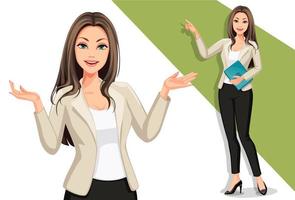 Stylish businesswomen in a presentation pose set vector