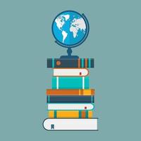 Books with earth globe vector