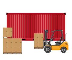 Forklift loading cargo container isolated vector