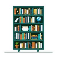 Bookcase with many books vector