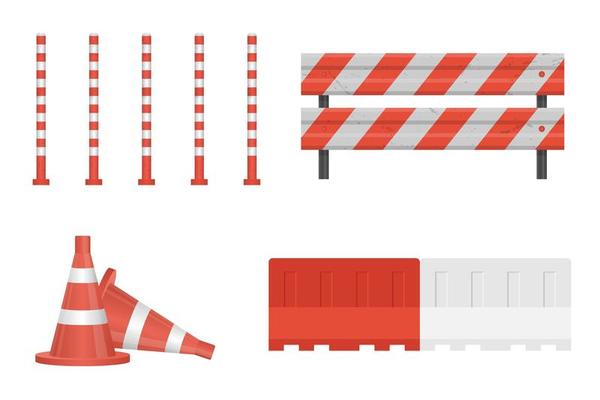 Set of orange and white under construction barrier