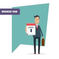 Businessman character holding a calendar vector