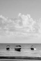 Grayscale photo of boats 