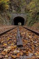 Vertical view of railroad tracks and tunnel photo