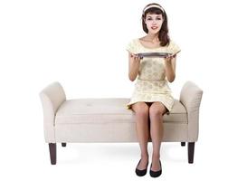 Woman on Chaise Lounge with Empty Tray for Composites